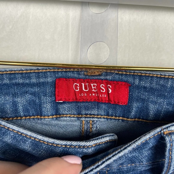 Y2K Guess Los Angeles Cut Off Distressed Jean Shorts Women’s 26 Floral Pockets - Picture 3 of 7